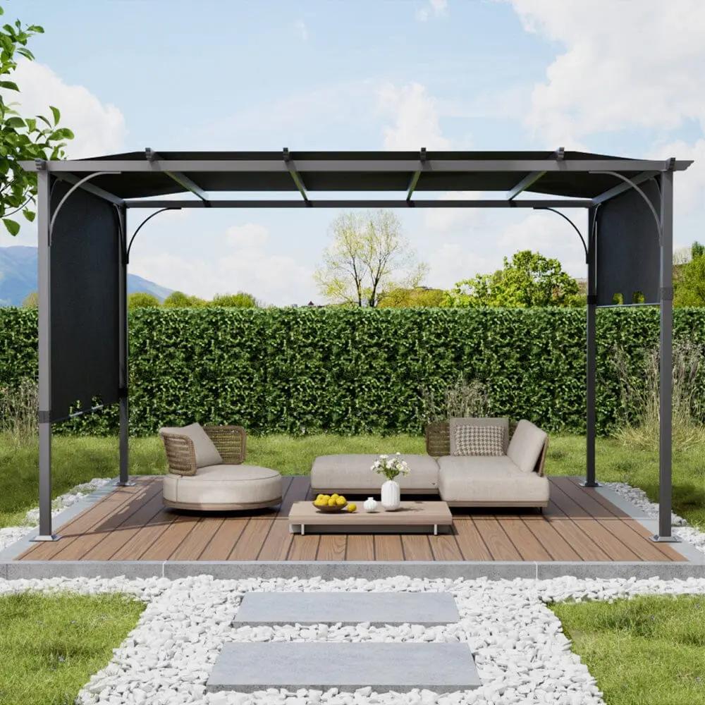 3x3x2.3m/3x4x2.3m Dark Grey Pergola Style Shade Canopy with Adjustable Roof - House Comfort