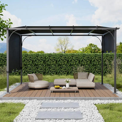 3x3x2.3m/3x4x2.3m Dark Grey Pergola Style Shade Canopy with Adjustable Roof - House Comfort
