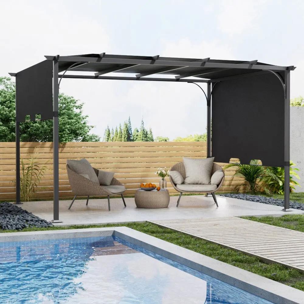 3x3x2.3m/3x4x2.3m Dark Grey Pergola Style Shade Canopy with Adjustable Roof - House Comfort