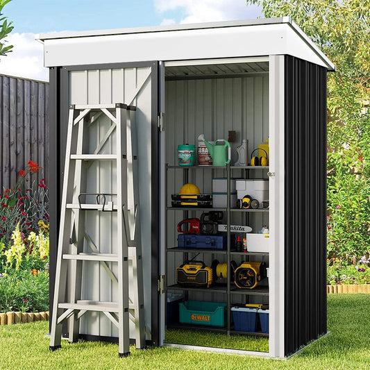 3X5ft Metal Storage Shed with Rack Patio Garden Tool House - House Comfort