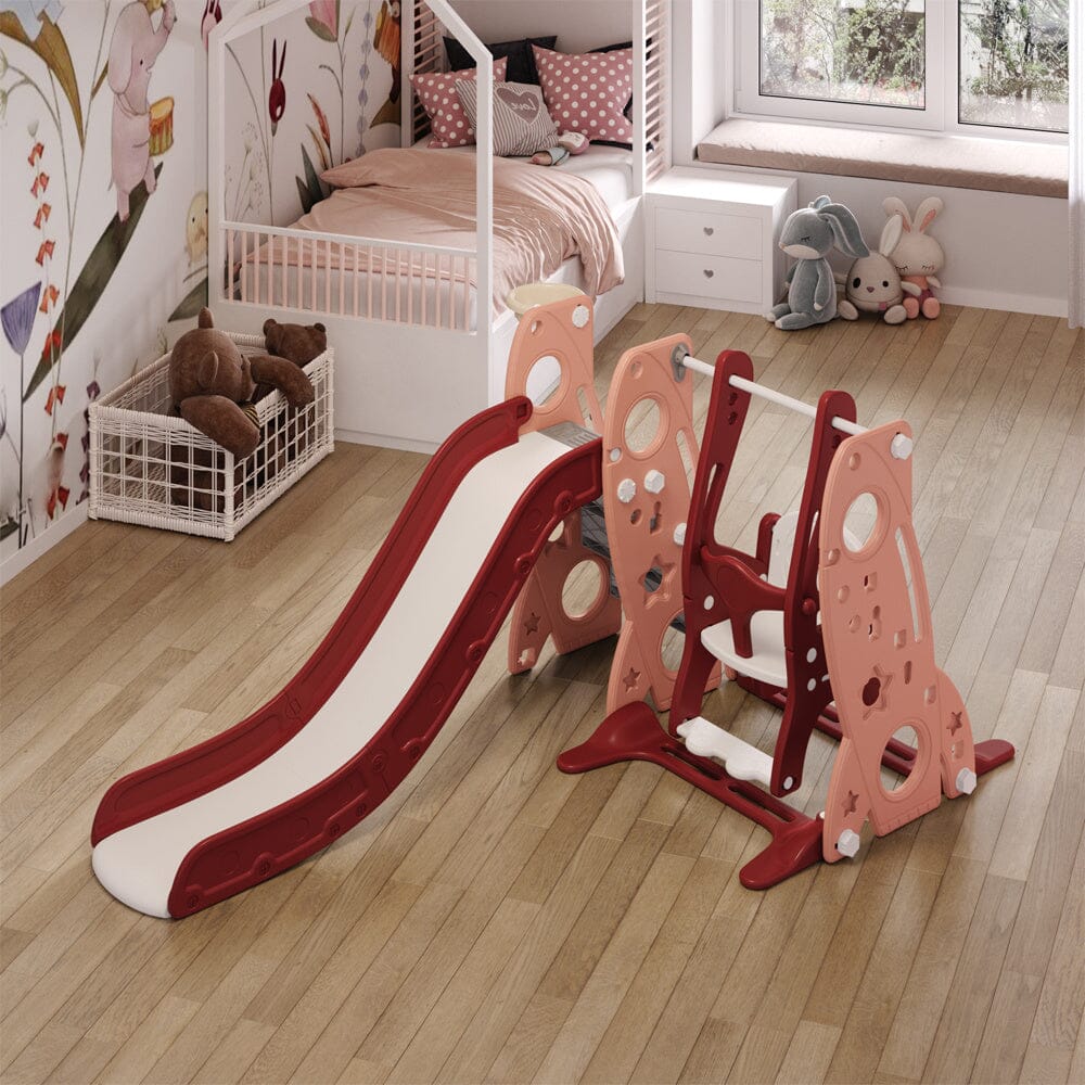 4 - in - 1 Toddler Climber and Swing Set with Basketball Hoop Kids Swing and Slide Set for Indoor Outdoor Playground - House Comfort