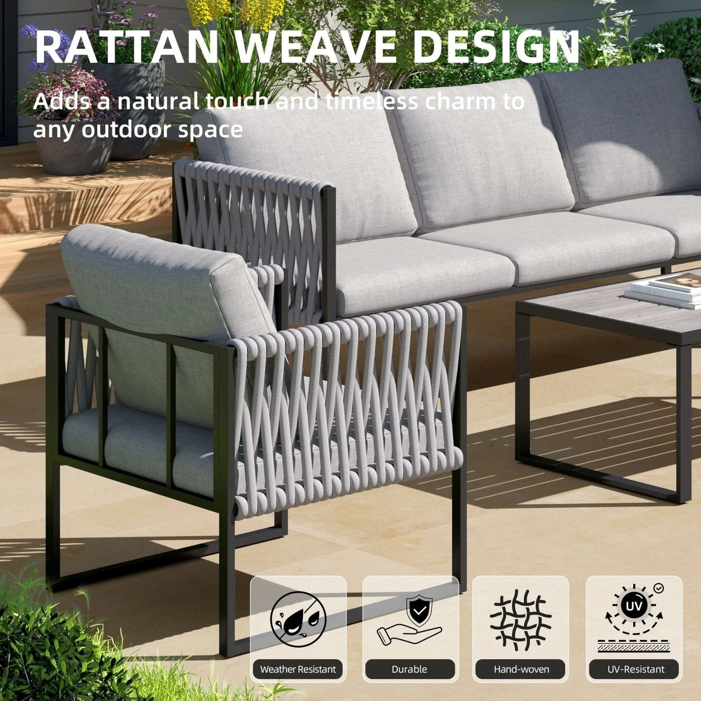 4 Piece Aluminium Outdoor Sofa Set with Glass Table Garden Furniture - House Comfort