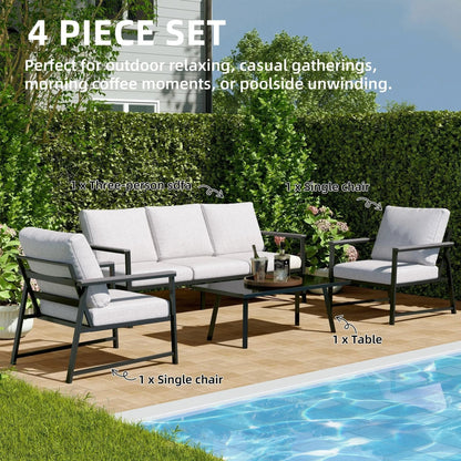 4 Piece Aluminium Outdoor Sofa Set with Glass Table Garden Furniture - House Comfort