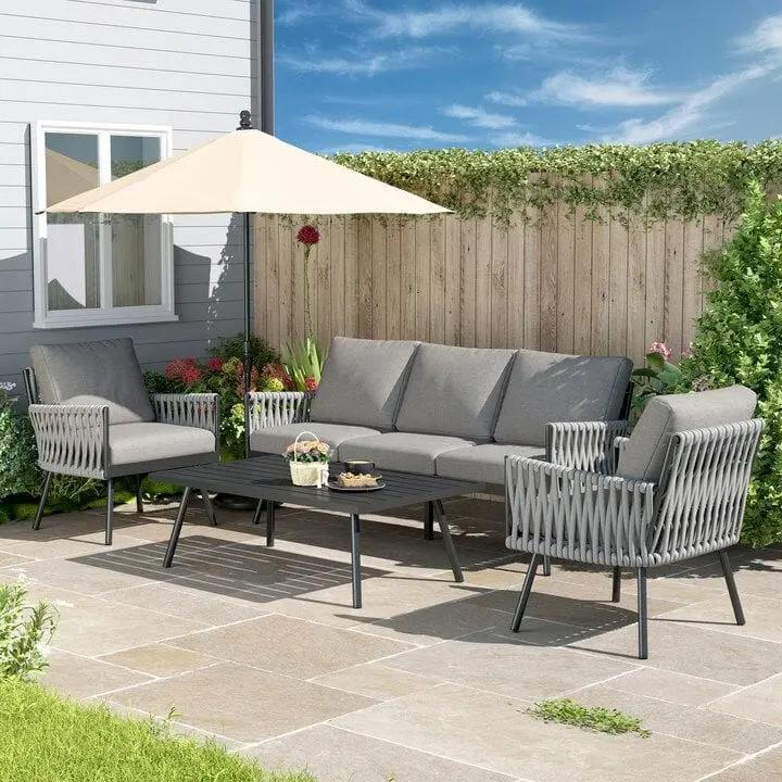 4 Piece Aluminium Outdoor Sofa Set with Glass Table Garden Furniture - House Comfort