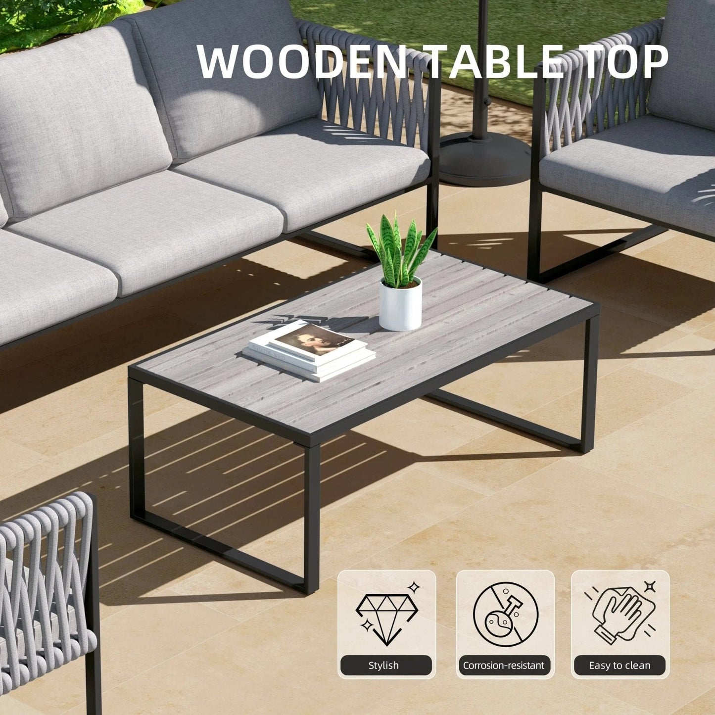 4 Piece Aluminium Outdoor Sofa Set with Glass Table Garden Furniture - House Comfort