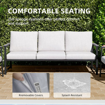 4 Piece Aluminium Outdoor Sofa Set with Glass Table Garden Furniture - House Comfort