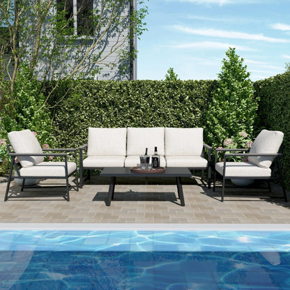 4 Piece Aluminium Outdoor Sofa Set with Glass Table Garden Furniture - House Comfort