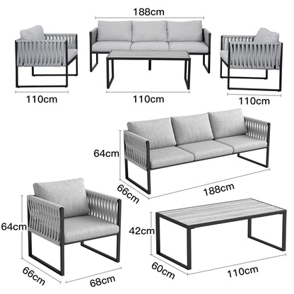 4 Piece Aluminium Outdoor Sofa Set with Glass Table Garden Furniture - House Comfort