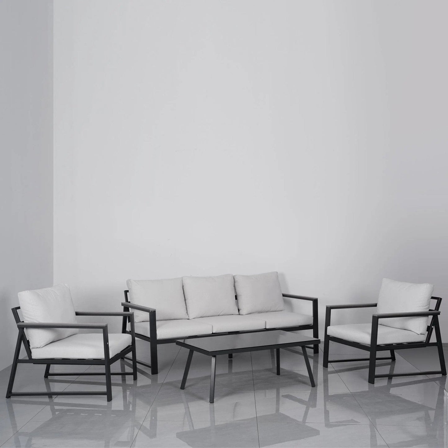 4 Piece Aluminium Outdoor Sofa Set with Glass Table Garden Furniture - House Comfort