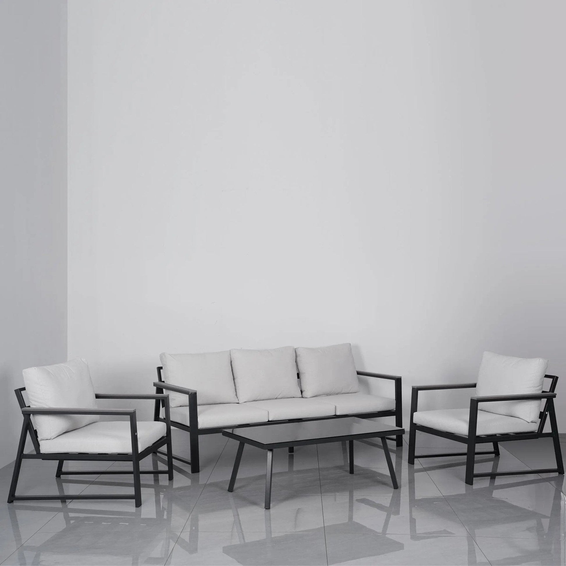 4 Piece Aluminium Outdoor Sofa Set with Glass Table Garden Furniture - House Comfort