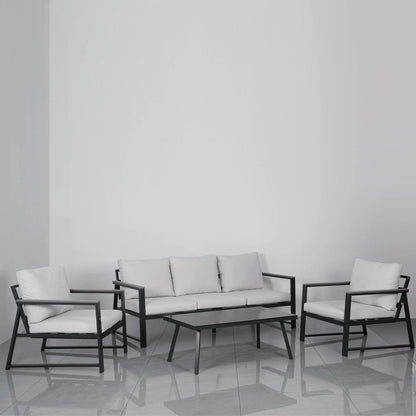 4 Piece Aluminium Outdoor Sofa Set with Glass Table Garden Furniture - House Comfort