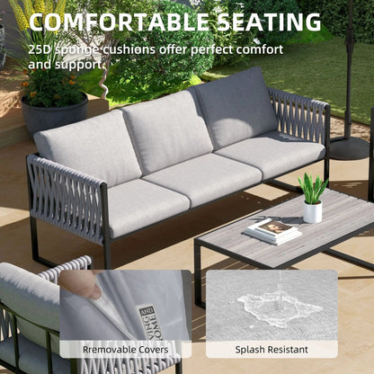 4 Piece Aluminium Outdoor Sofa Set with Glass Table Garden Furniture - House Comfort