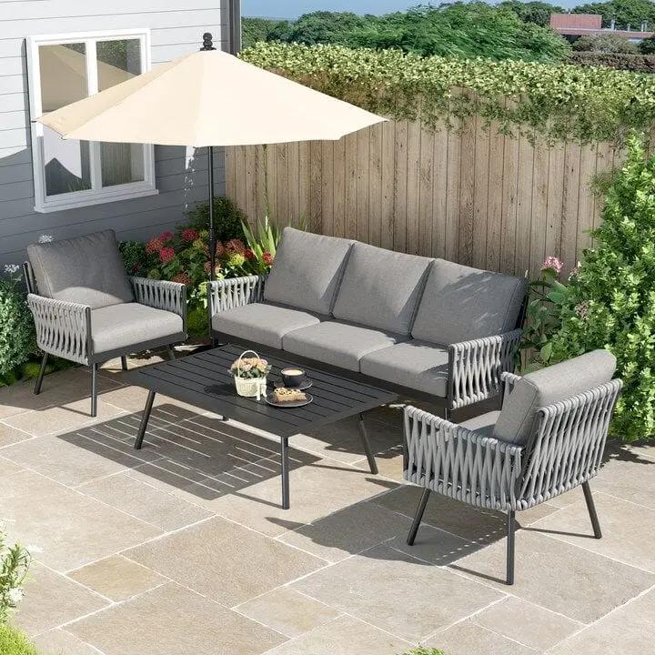 4 Piece Aluminium Outdoor Sofa Set with Glass Table Garden Furniture - House Comfort