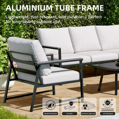 4 Piece Aluminium Outdoor Sofa Set with Glass Table Garden Furniture - House Comfort