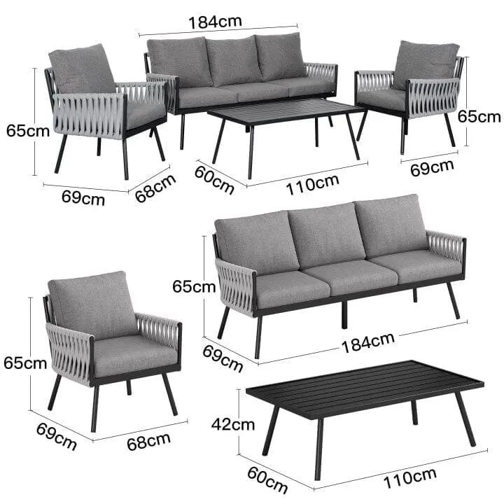 4 Piece Aluminium Outdoor Sofa Set with Glass Table Garden Furniture - House Comfort