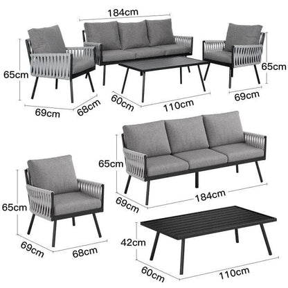 4 Piece Aluminium Outdoor Sofa Set with Glass Table Garden Furniture - House Comfort