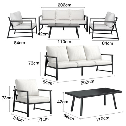4 Piece Aluminium Outdoor Sofa Set with Glass Table Garden Furniture - House Comfort