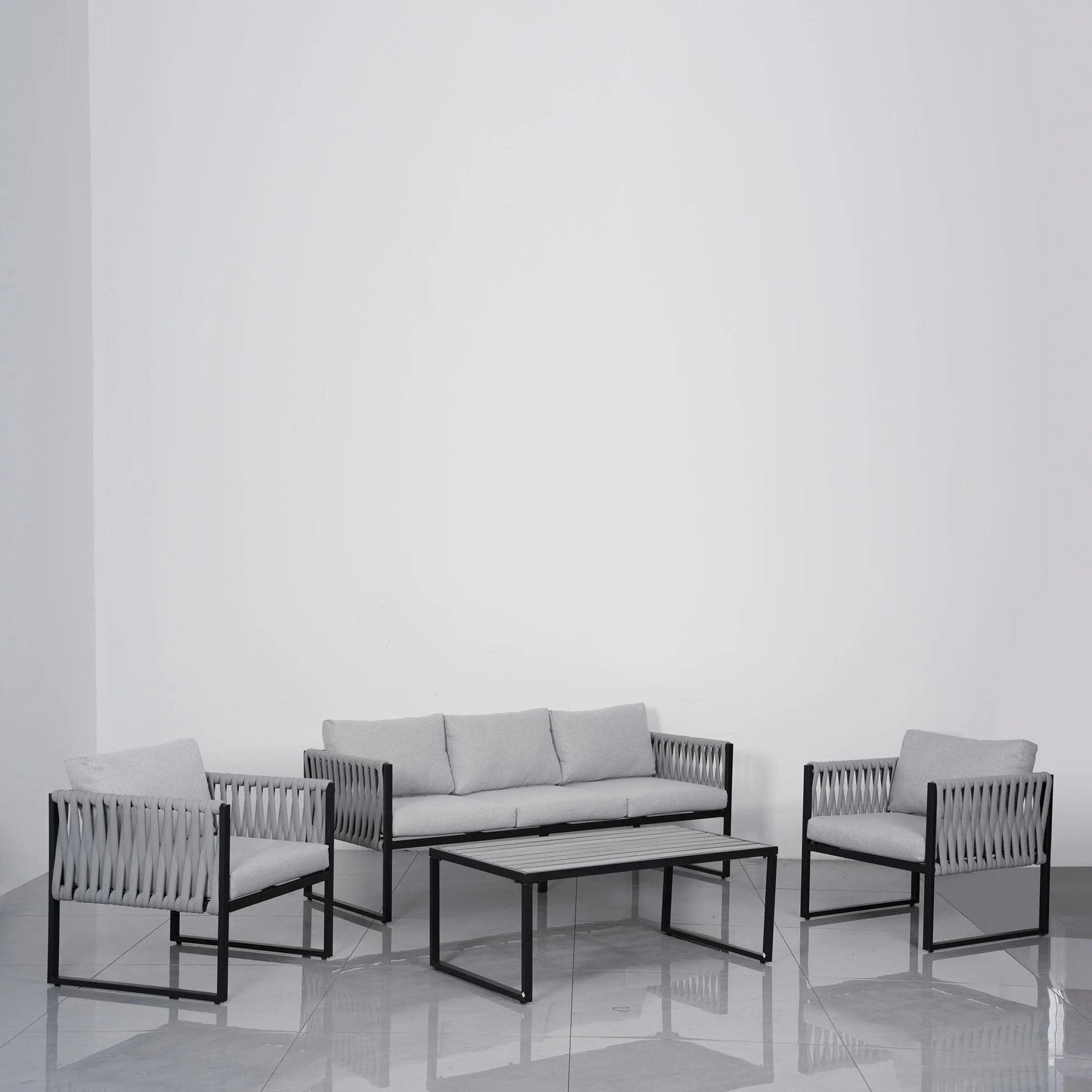 4 Piece Aluminium Outdoor Sofa Set with Glass Table Garden Furniture - House Comfort