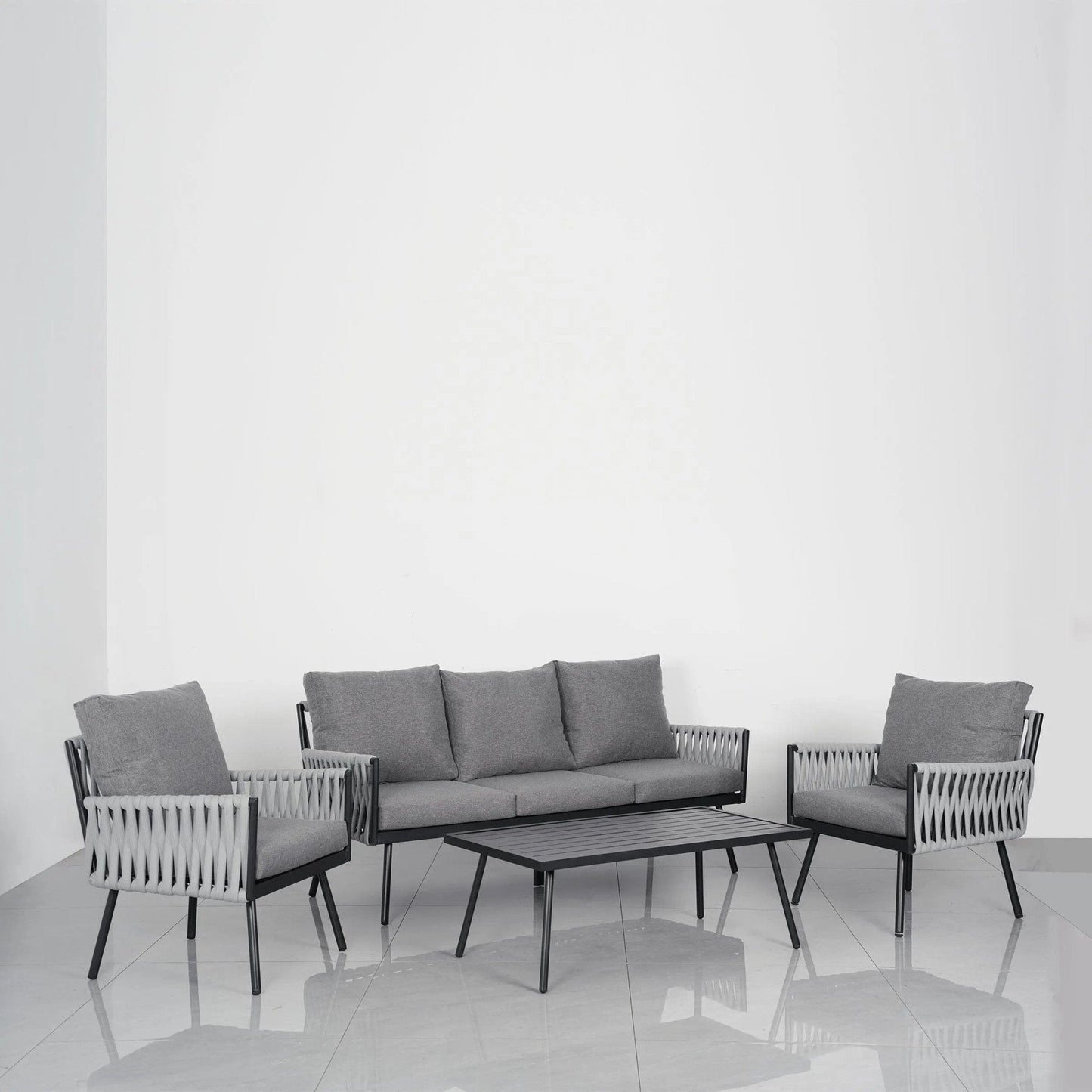 4 Piece Aluminium Outdoor Sofa Set with Glass Table Garden Furniture - House Comfort