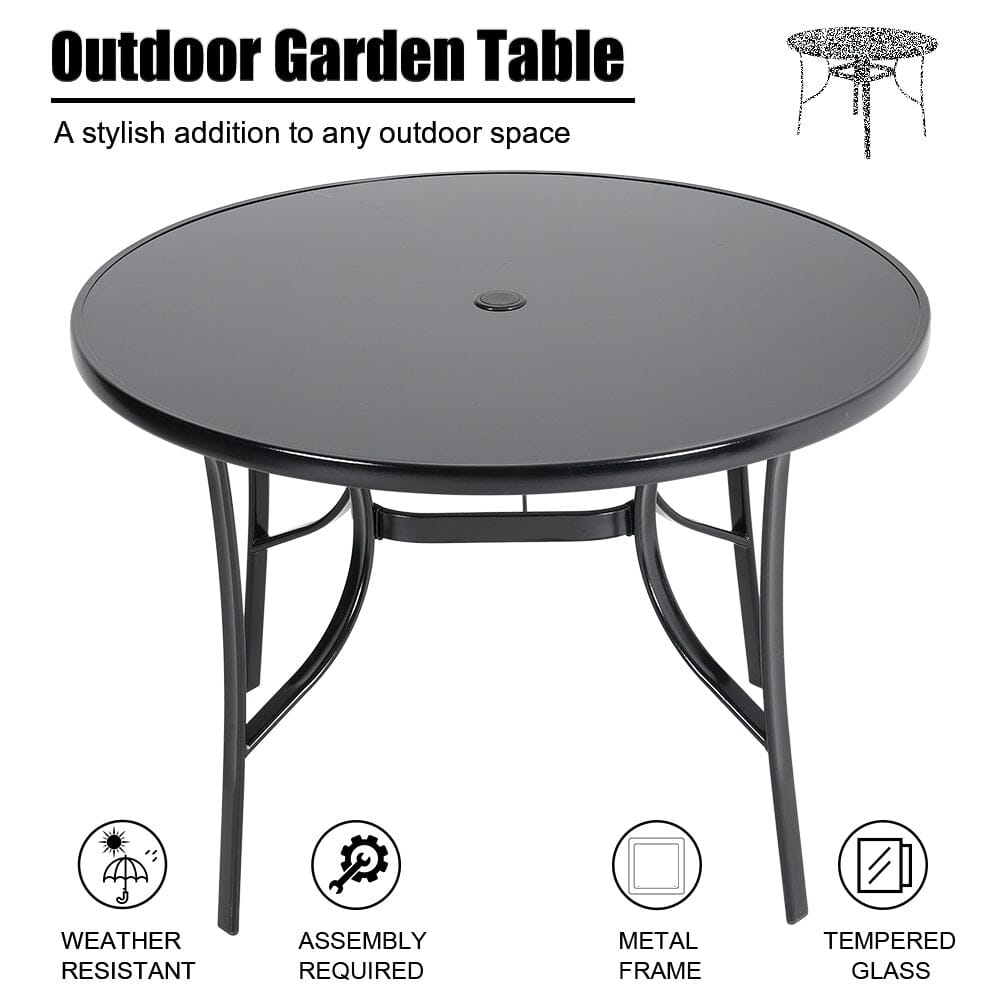 4 Seater Outdoor Round Table Garden Tempered Glass Table and Rattan Chairs - House Comfort