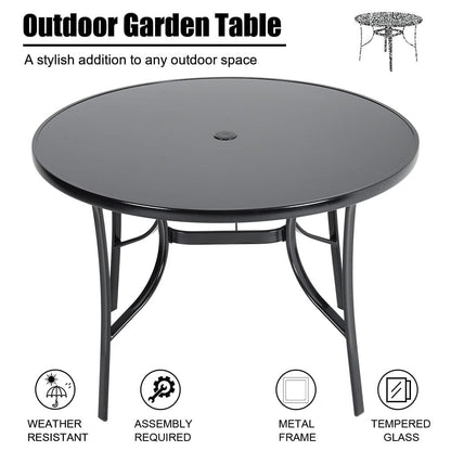 4 Seater Outdoor Round Table Garden Tempered Glass Table and Rattan Chairs - House Comfort