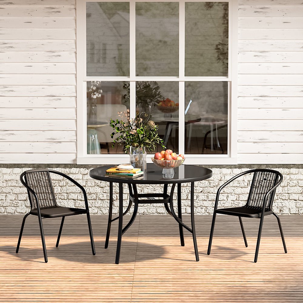 4 Seater Outdoor Round Table Garden Tempered Glass Table and Rattan Chairs - House Comfort