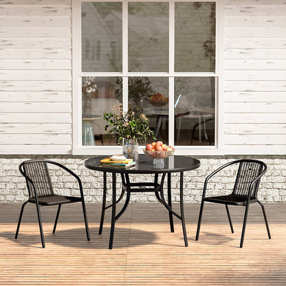 4 Seater Outdoor Round Table Garden Tempered Glass Table and Rattan Chairs - House Comfort