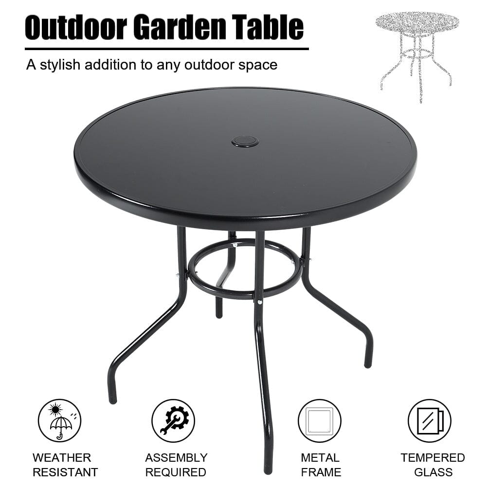 4 Seater Outdoor Round Table Garden Tempered Glass Table and Rattan Chairs - House Comfort
