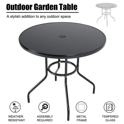 4 Seater Outdoor Round Table Garden Tempered Glass Table and Rattan Chairs - House Comfort
