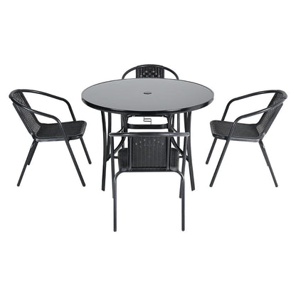 4 Seater Outdoor Round Table Garden Tempered Glass Table and Rattan Chairs - House Comfort