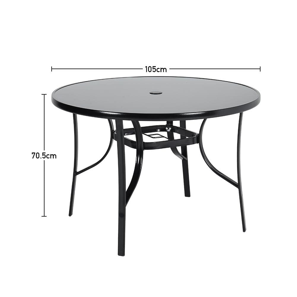 4 Seater Outdoor Round Table Garden Tempered Glass Table and Rattan Chairs - House Comfort