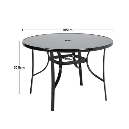 4 Seater Outdoor Round Table Garden Tempered Glass Table and Rattan Chairs - House Comfort
