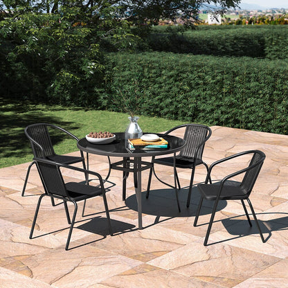 4 Seater Outdoor Round Table Garden Tempered Glass Table and Rattan Chairs - House Comfort