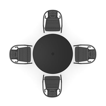 4 Seater Outdoor Round Table Garden Tempered Glass Table and Rattan Chairs - House Comfort