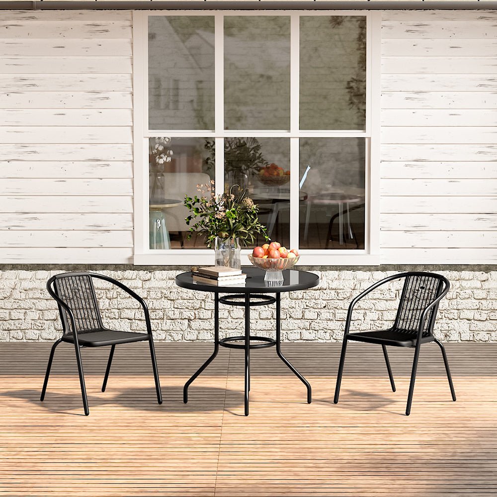 4 Seater Outdoor Round Table Garden Tempered Glass Table and Rattan Chairs - House Comfort