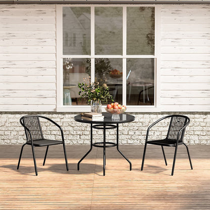 4 Seater Outdoor Round Table Garden Tempered Glass Table and Rattan Chairs - House Comfort