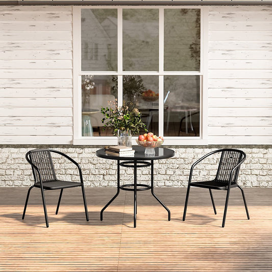 4 Seater Outdoor Round Table Garden Tempered Glass Table and Rattan Chairs - House Comfort
