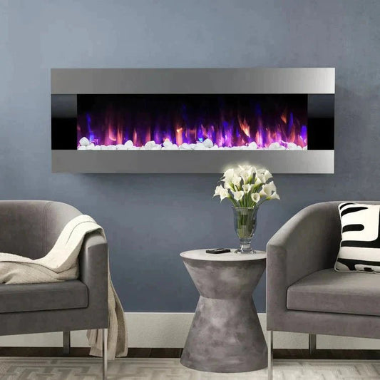 40 Inch Silver Electric Fireplace Wall Mounted Electric Fireplaces with Multi - color Flames - House Comfort