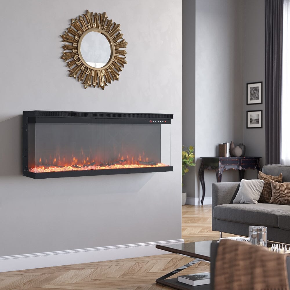 40/50/60 - Inch 3 - Sided Freestanding Electric Fireplace 12 Flame Colours and 5 Brightness Modes - House Comfort