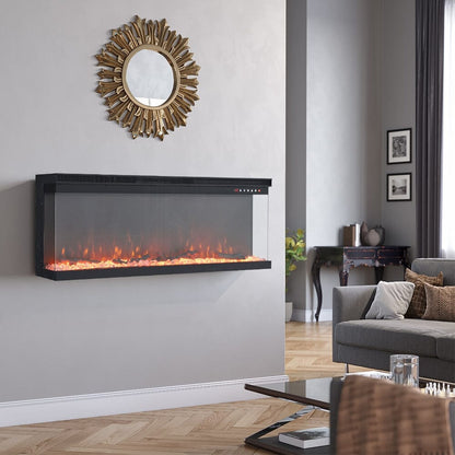 40/50/60 - Inch 3 - Sided Freestanding Electric Fireplace 12 Flame Colours and 5 Brightness Modes - House Comfort