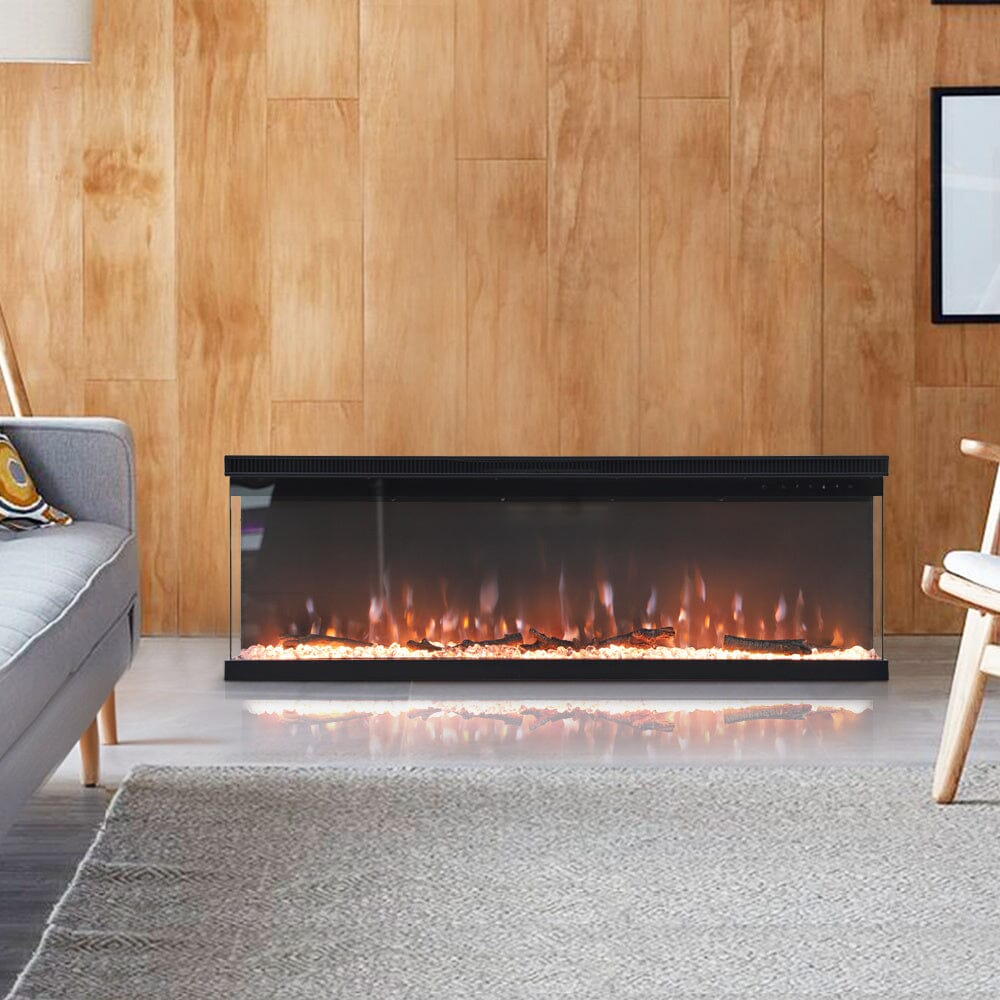 40/50/60 - Inch 3 - Sided Freestanding Electric Fireplace 12 Flame Colours and 5 Brightness Modes - House Comfort