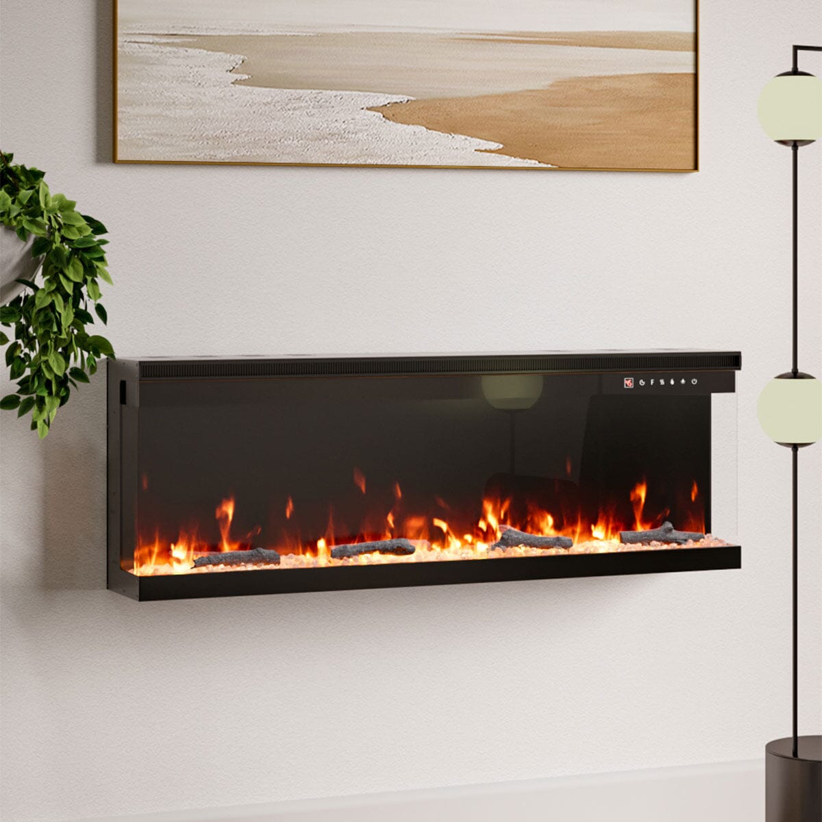 40/50/60 - Inch 3 - Sided Freestanding Electric Fireplace 12 Flame Colours and 5 Brightness Modes - House Comfort