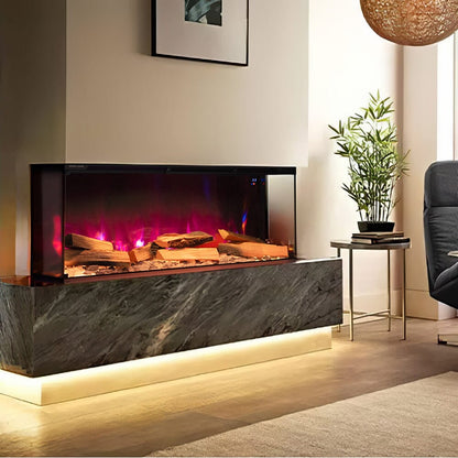 40/50/60/70 - Inch 3 - Sided Freestanding Electric Fireplace 12 Flame Colours and 5 Brightness Modes - House Comfort