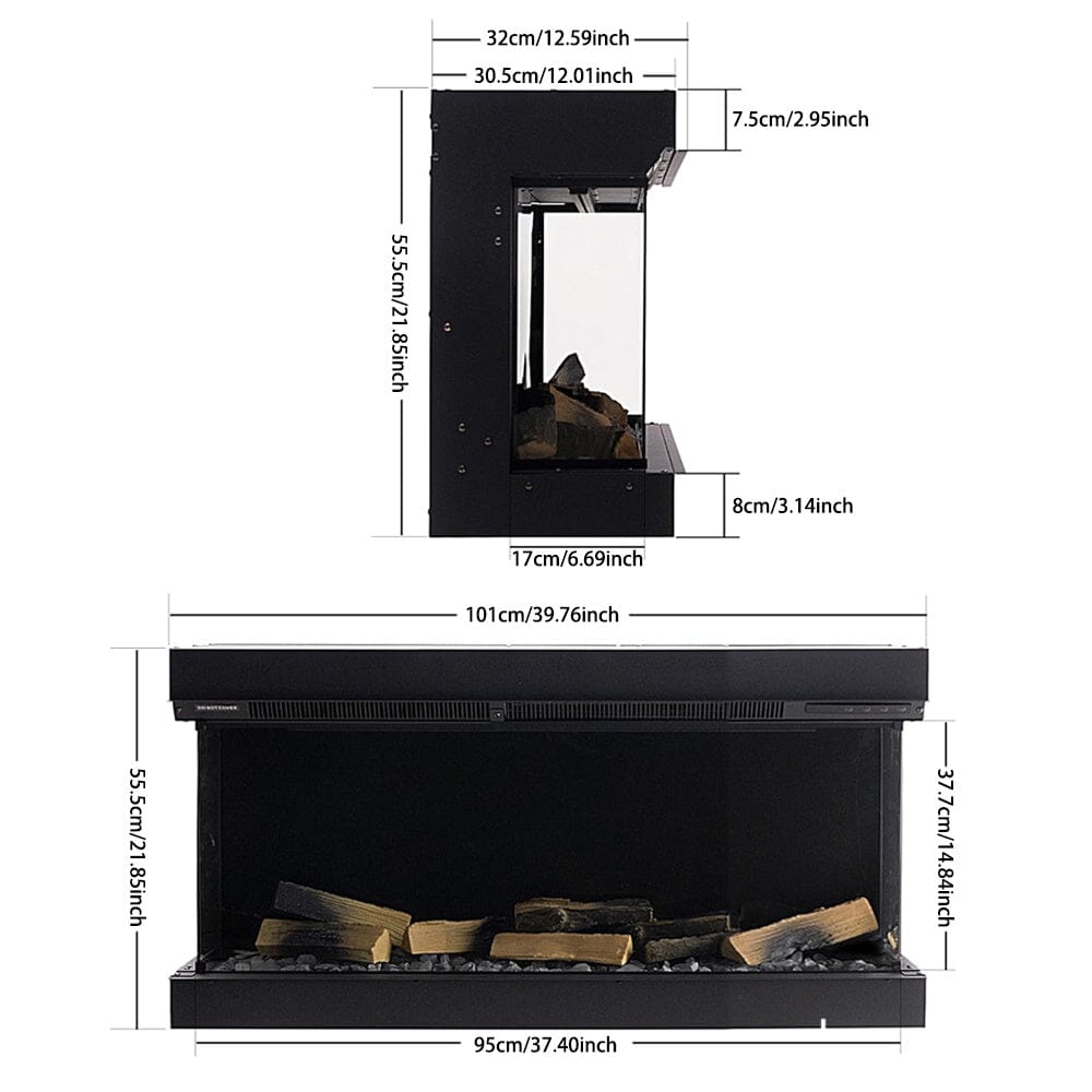 40/50/60/70 - Inch 3 - Sided Freestanding Electric Fireplace 12 Flame Colours and 5 Brightness Modes - House Comfort