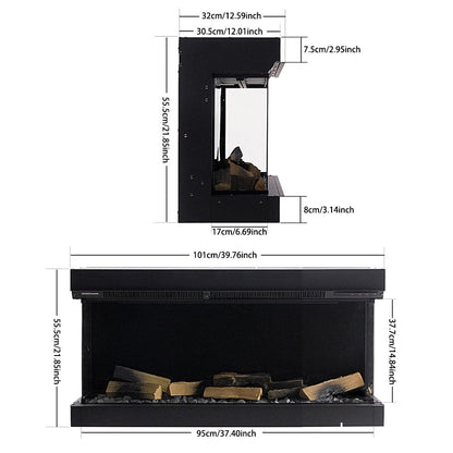 40/50/60/70 - Inch 3 - Sided Freestanding Electric Fireplace 12 Flame Colours and 5 Brightness Modes - House Comfort