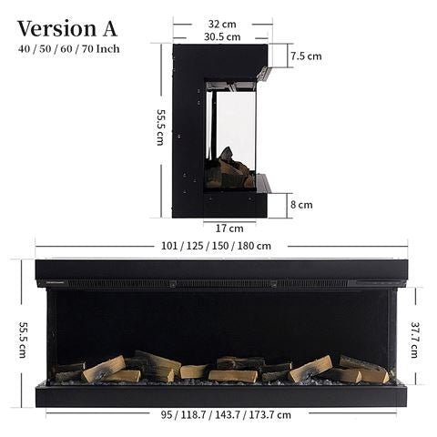 40/50/60/70 - Inch 3 - Sided Freestanding Electric Fireplace 12 Flame Colours and 5 Brightness Modes - House Comfort