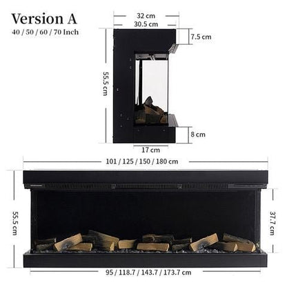 40/50/60/70 - Inch 3 - Sided Freestanding Electric Fireplace 12 Flame Colours and 5 Brightness Modes - House Comfort
