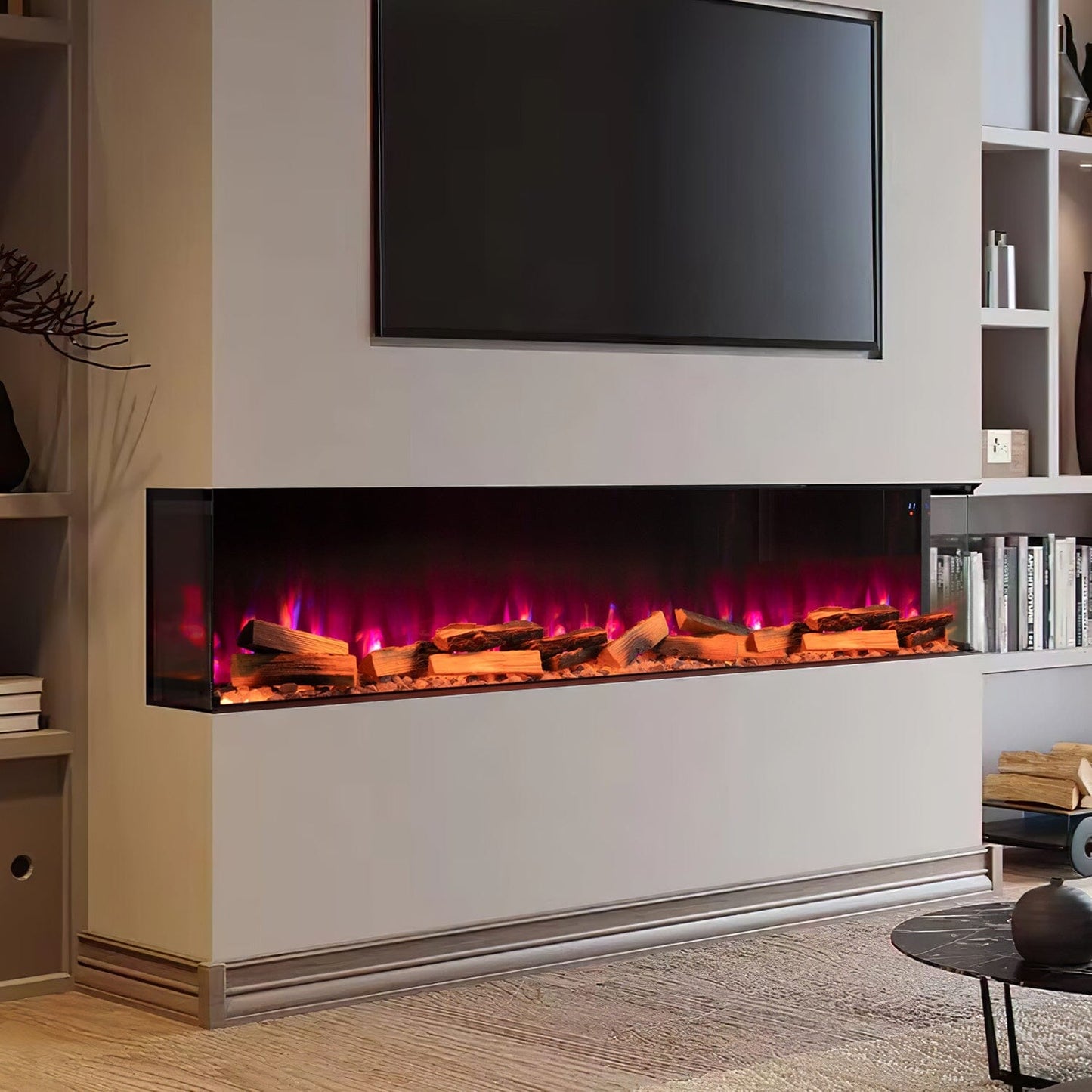 40/50/60/70 - Inch 3 - Sided Freestanding Electric Fireplace 12 Flame Colours and 5 Brightness Modes - House Comfort