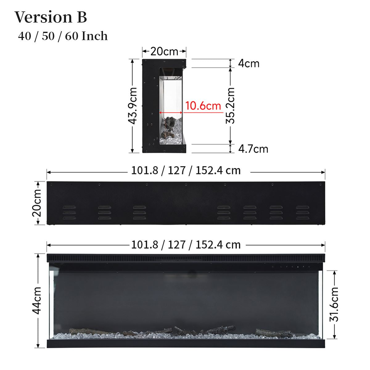 40/50/60/70 - Inch 3 - Sided Freestanding Electric Fireplace 12 Flame Colours and 5 Brightness Modes - House Comfort
