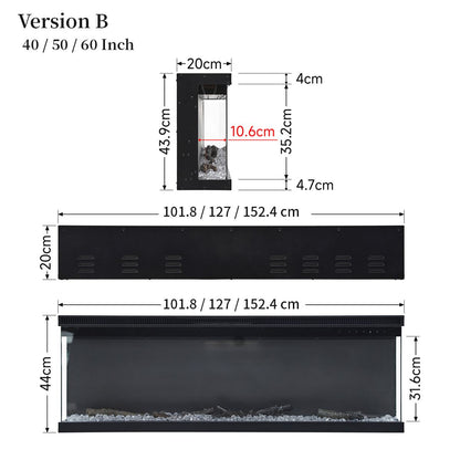 40/50/60/70 - Inch 3 - Sided Freestanding Electric Fireplace 12 Flame Colours and 5 Brightness Modes - House Comfort